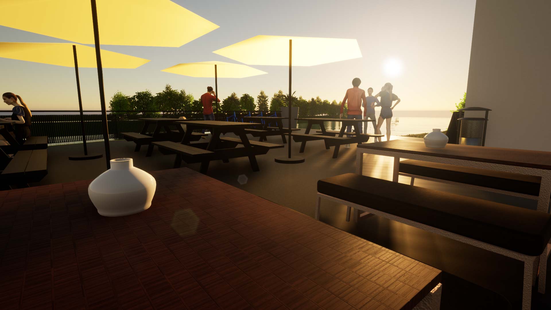 Außenansicht Gastronomie auf dem Vorplatz