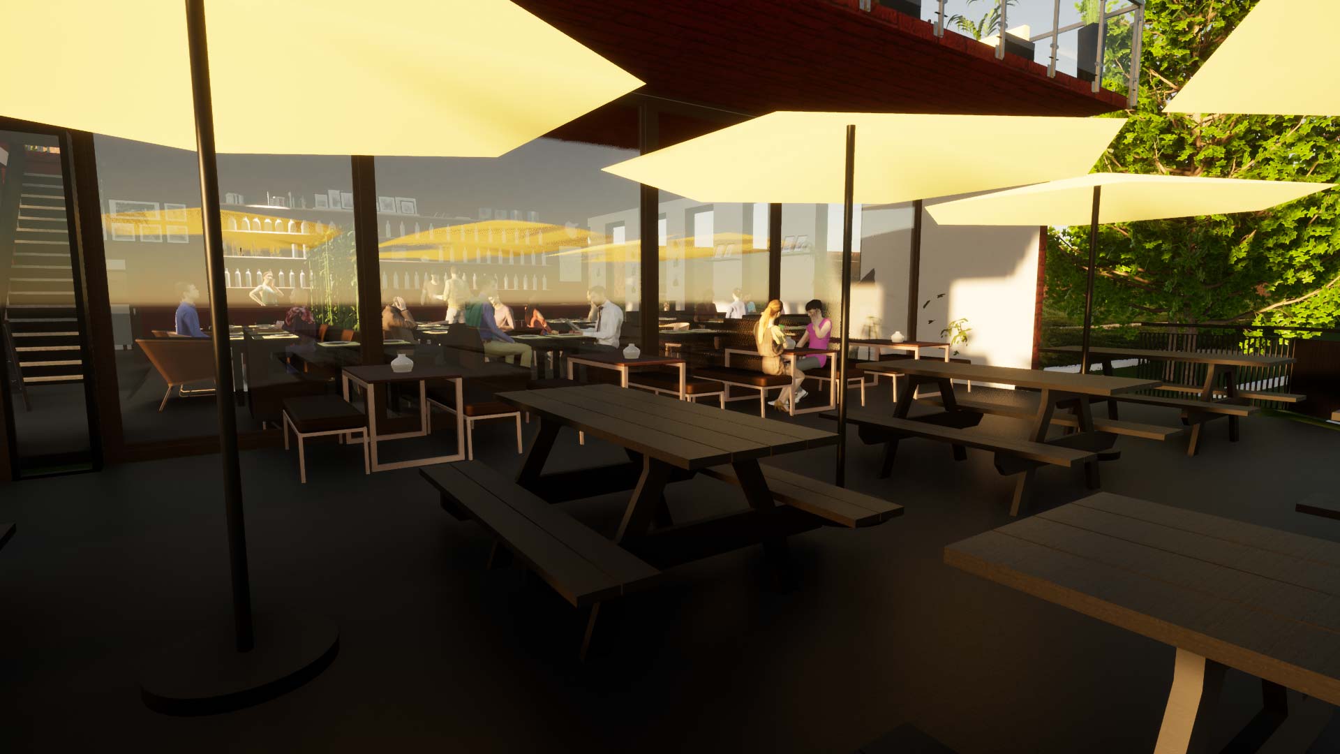 Außenansicht Gastronomie auf dem Vorplatz